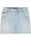 Philipp Plein Monogram Denim Skirt In Blue