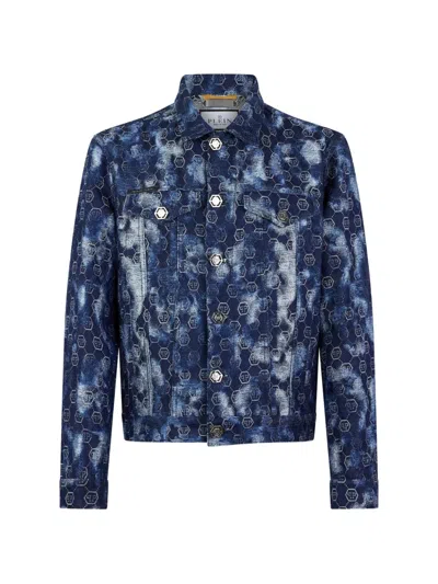 Philipp Plein Monogram-detail Buttoned Jacket In Blue