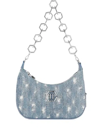 Philipp Plein Monogram Distressed Denim Shoulder Bag In Blue