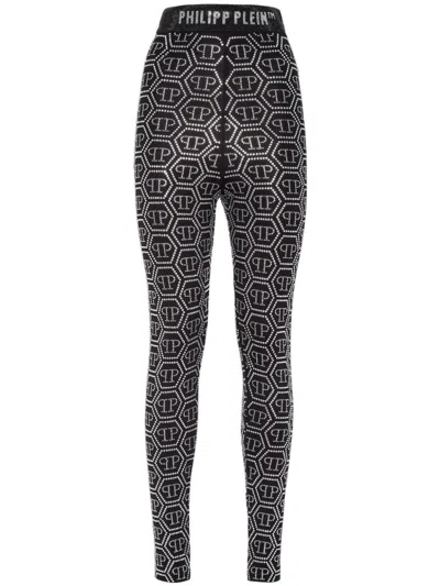 Philipp Plein Monogram-print Embellished Leggings In Black