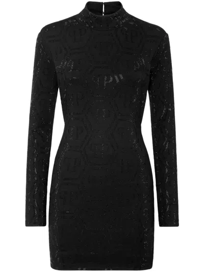 Philipp Plein Monogram-embellished Mini Dress In Black