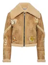 Philipp Plein Monogram Embroidered Shearling Jacket In Neutral