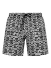 Philipp Plein Printed Polyester Swim Trunks In Black