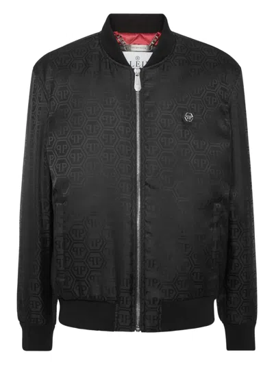 Philipp Plein Monogram Jacquard Bomber Jacket In Black