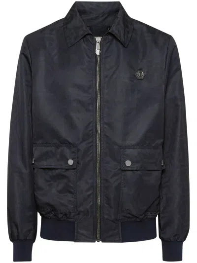Philipp Plein Monogram-jacquard Bomber Jacket In Blue