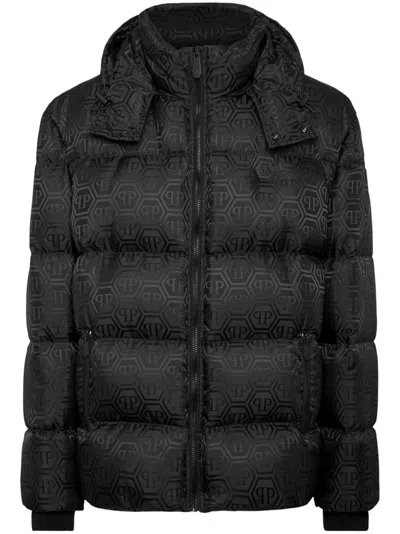 Philipp Plein Monogram-jacquard Padded Jacket In Black
