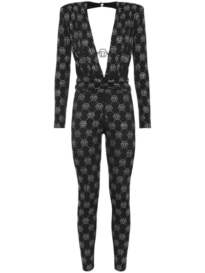 Philipp Plein Monogram Jumpsuit In Black