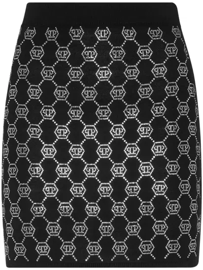 PHILIPP PLEIN MONOGRAM KNITTED SKIRT
