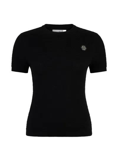 Philipp Plein Monogram Knitted T-shirt In Black