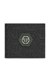 Philipp Plein Nylon And Leather French Wallet Monogram In Black