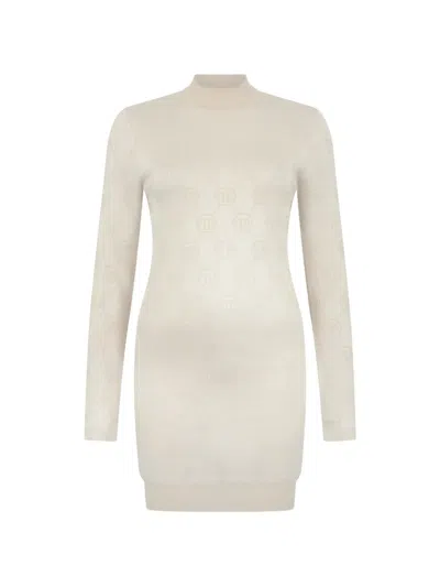 Philipp Plein Monogram Long-sleeve Mini Dress In Gold