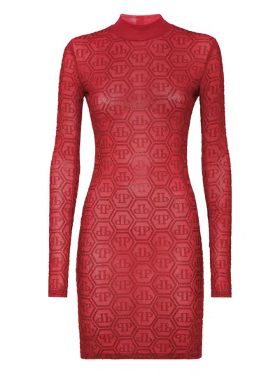 Philipp Plein Monogram Mini Dress In Red