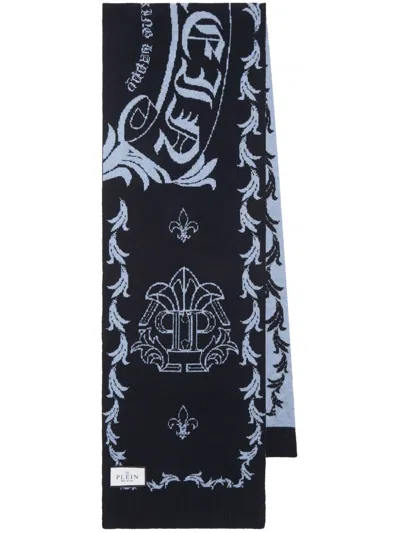 Philipp Plein Monogram-motif Merino Scarf In Blue