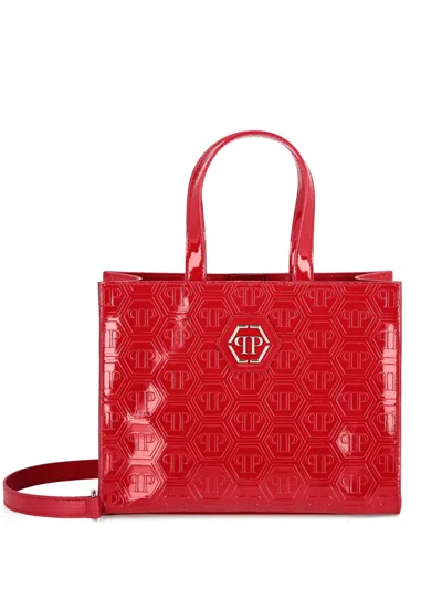 Philipp Plein Monogram Patent Tote Bag In Rot