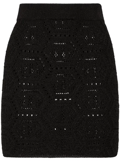 Philipp Plein Monogram-pattern Knitted Miniskirt In Black