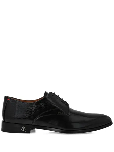 Philipp Plein Monogram-pattern Leather Derby Shoes In Black