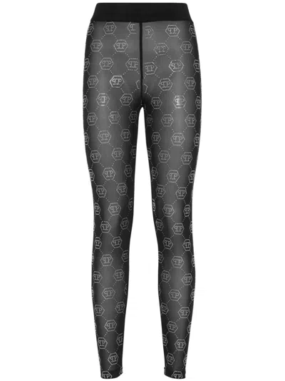 Philipp Plein Monogram-pattern Leggings In "02 Black"