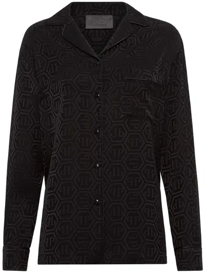 Philipp Plein Monogram-pattern Long-sleeve Shirt In Black