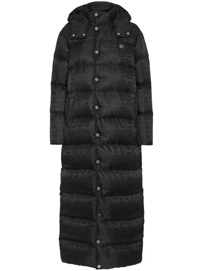 Philipp Plein Monogram-pattern Padded Coat In Black