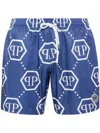 PHILIPP PLEIN MONOGRAM PATTERN SWIM SHORTS