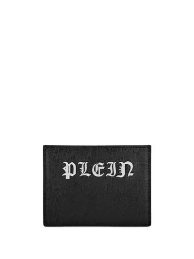 Philipp Plein Monogram-plaque Leather Cardholder In Black