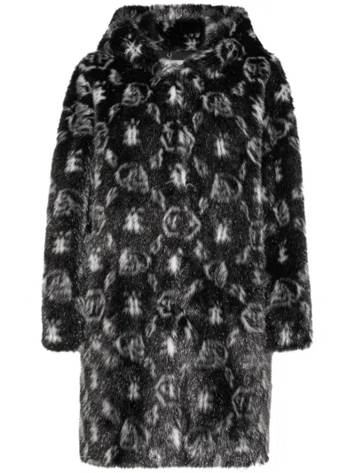 Philipp Plein Monogram-print Hooded Coat In Black