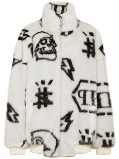 Philipp Plein Monogram-print Zip-up Jacket In White