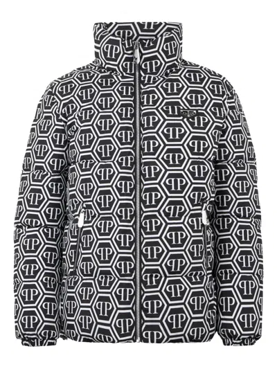 Philipp Plein Nylon Puffer Jacket Monogram In Black