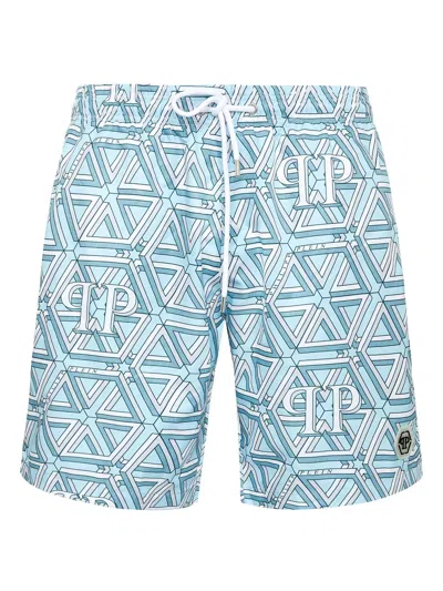 Philipp Plein Monogram Swim Shorts In Blau