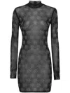 Philipp Plein Tulle Midi Dress Strass Monogram In Black