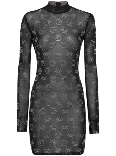 PHILIPP PLEIN MONOGRAM TULLE DRESS