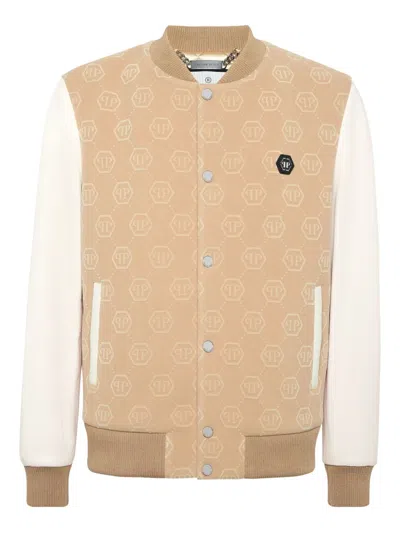 Philipp Plein Monogram Varsity Bomber Jacket In Brown