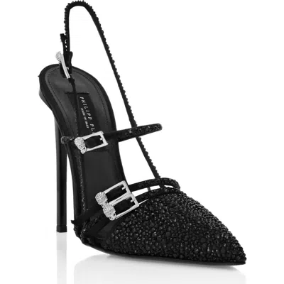 Philipp Plein Multi-strap High-heel Slingbacks 12 Mix Strass Women In Black