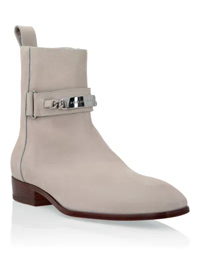 Philipp Plein Nabuk Boots Low Flat In Beige