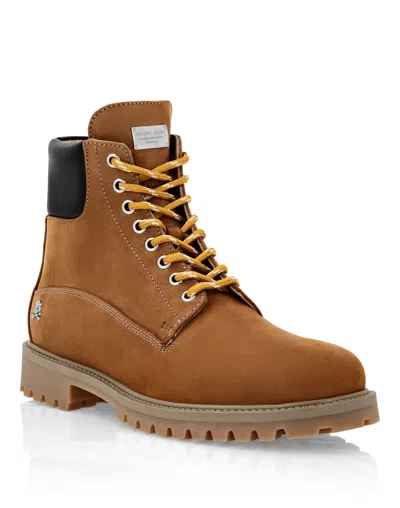 Philipp Plein Nabuk Boots Low Flat The Hunter In Beige