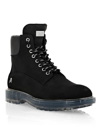Philipp Plein Nabuk Boots Low Flat The Hunter In Black