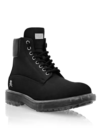 Philipp Plein Nabuk Boots Low Flat The Hunter In Black