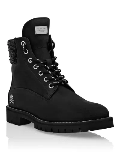 Philipp Plein Nabuk Boots Low Flat The Hunter In Black