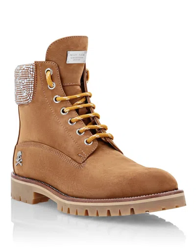 Philipp Plein Nabuk Boots Low Flat The Hunter In Beige