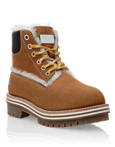 Philipp Plein Kids'  Nabuk Boots With Shearling Inside The Hunter Boy In Brown