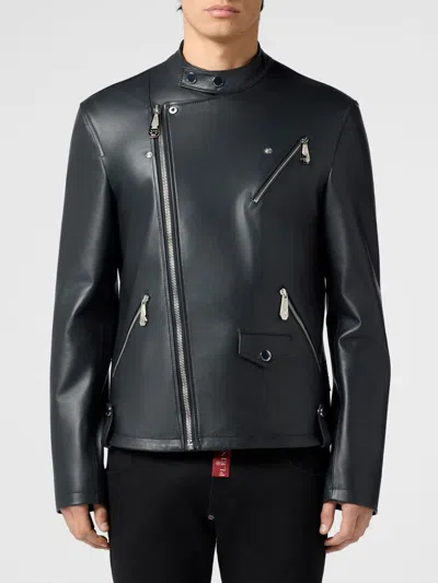 Philipp Plein Nappa Biker Jacket In Black