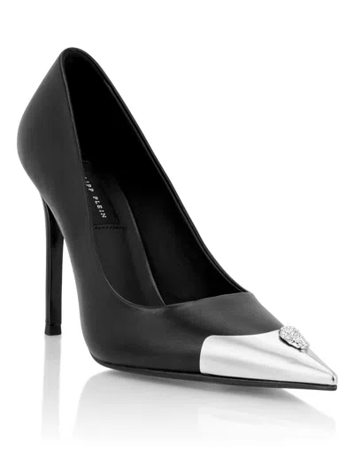 Philipp Plein Nappa Decollete Hi-heels Pump H105 Skull Toe In Black