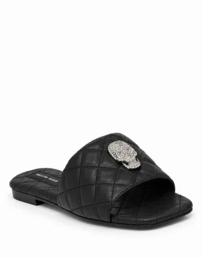 Philipp Plein Nappa Flat Matelasse Sandals Crystal Skull Women In Black