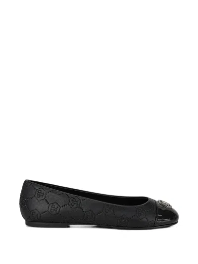 Philipp Plein Nappa Leather Ballerina Flats Monogram Strass In Black