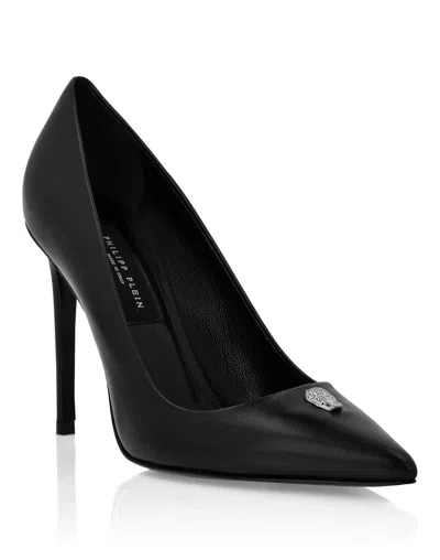 Philipp Plein Nappa Leather Decollete Hi-heels Skull Strass In Black