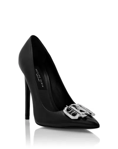 Philipp Plein Nappa Leather High Heels Gothic Plein In Black
