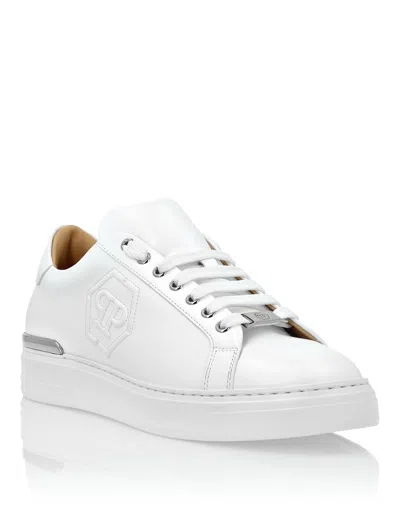 PHILIPP PLEIN NAPPA LEATHER LO-TOP SNEAKERS HEXAGON