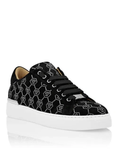 Philipp Plein Nappa Leather Lo-top Sneakers Strass Monogram Men In Black