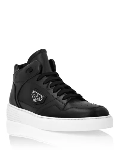 Philipp Plein Nappa Leather Mid Top Sneakers In Black