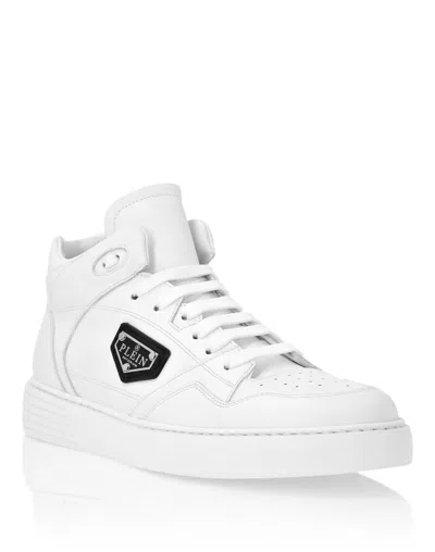 Philipp Plein Nappa Leather Mid Top Sneakers In White